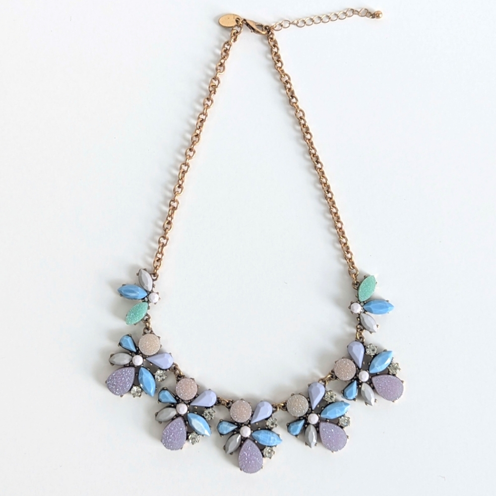 Charming Charlie Rhinestone ,Pink, Moonglow Blue Matte Statement Necklace